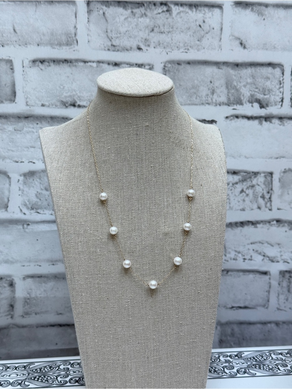The Pearl Source Delicate White Pearl Station Gold Necklace